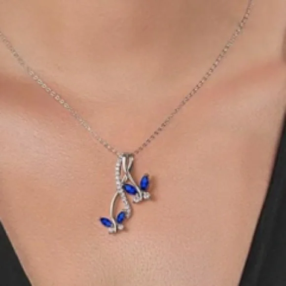 Diamond and Blue Stone Butterfly Necklace - Picture 3 of 3